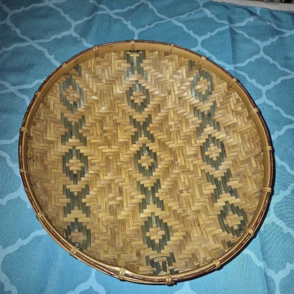 Vintage Boho Hand Woven Wall Hanging Basket Or Table Decor
